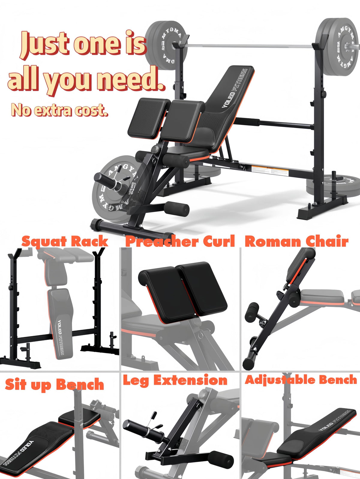YOLEO 6-in-1 Weight Bench Set, 880LBS Adjustable Bench with Rack & Curl Pad