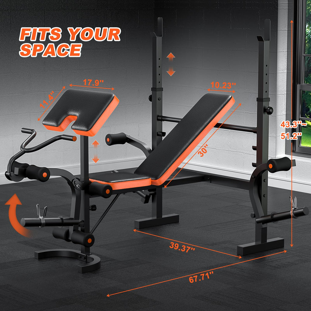 Fostoy Adjustable Weight Bench with Barbell Rack & Incline Design