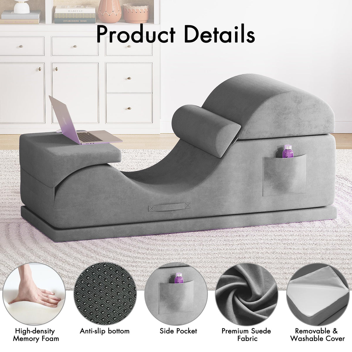 Convertible Yoga Chair for Adults, Ergonomic Foam Lounge with Lumbar Pillow