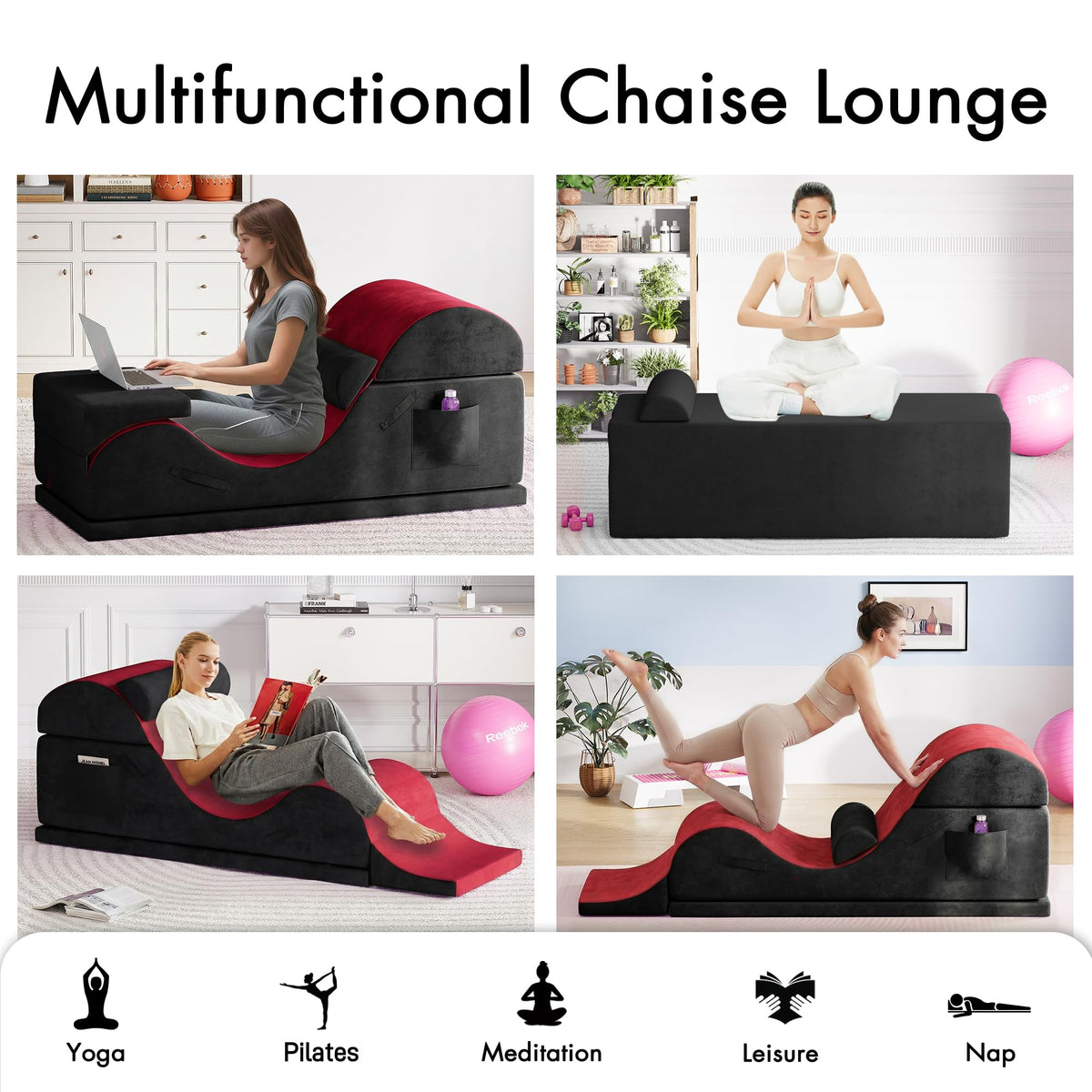 Convertible Yoga Chair for Adults, Ergonomic Foam Lounge with Lumbar Pillow