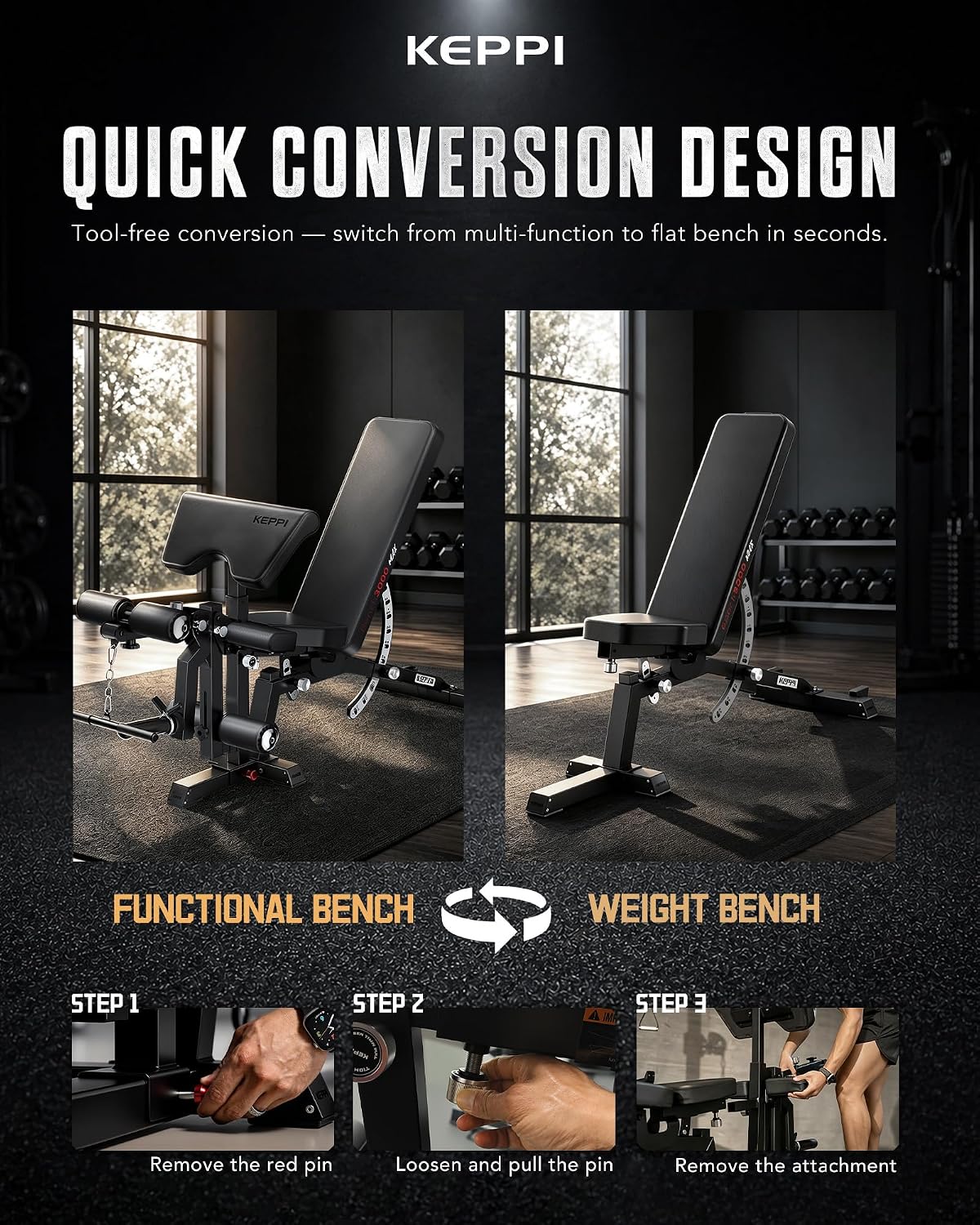 Keppi Fitness Functional Weight Bench - Bench3000 V2 for Leg Extension/Curl