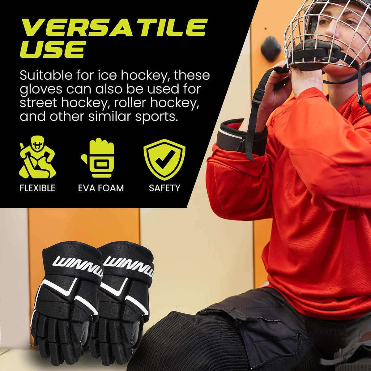 Winnwell AMP500 Ice Hockey Gloves - Durable & Lightweight Protective Equipment for Hockey Players for Youth, Junior & Senior