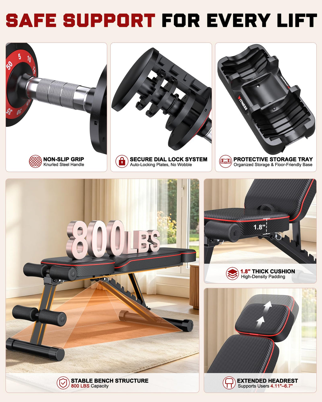 Rendpas Adjustable Dumbbell Set with Workout Bench at Home