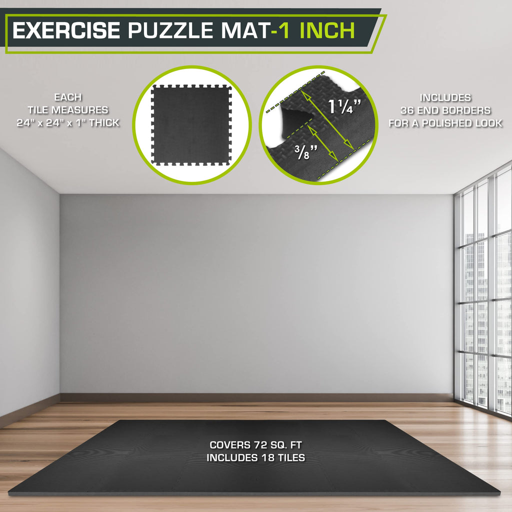 ProsourceFit Weaved Pattern Extra Thick Exercise Puzzle Mat 1-inch, EVA Foam Interlocking Tiles for Protective, Cushioned Flooring for Home and Gym Equipment; Gray, 72 SQ FT, 18 Tiles