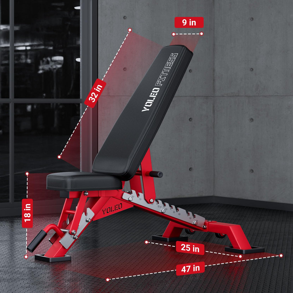 YOLEO Adjustable Weight Bench with Bench Press Stand, Foldable Workout Bench with Extended Head/Elbow Pad(for Users up to 7')