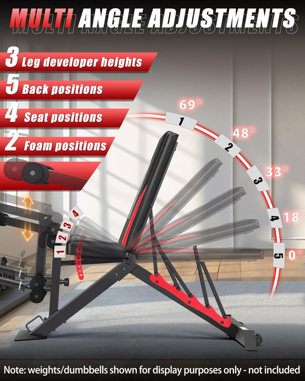 OPPSDECOR 1200 lbs Adjustable Weight Bench with Leg Extension & Leg Curl