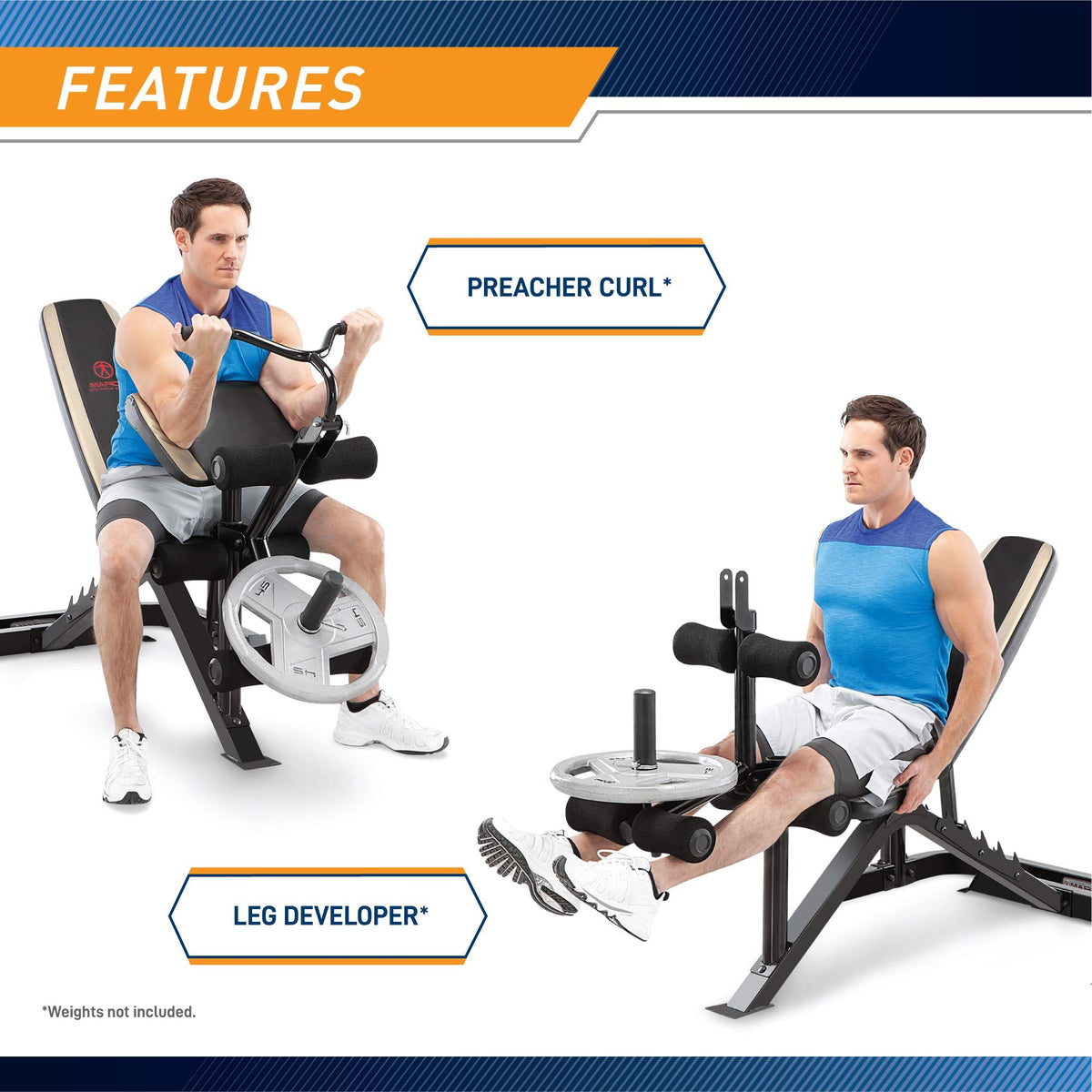 Marcy Olympic Workout Bench for Home Gym Strength Training Equipment with Preacher Curl Pad and Weight Rack Storage, White/Black
