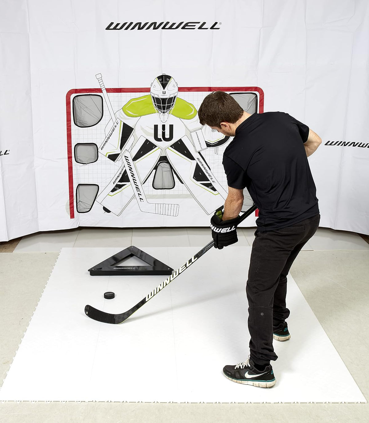 Winnwell Triangle Hockey Passing Aid - Passing & Stick Handling Trainer for On or Off Ice, Help Improve Puck Control & Shooting with Rubber Rebounder Passing Aide | Equipment Made for Kids & Adult