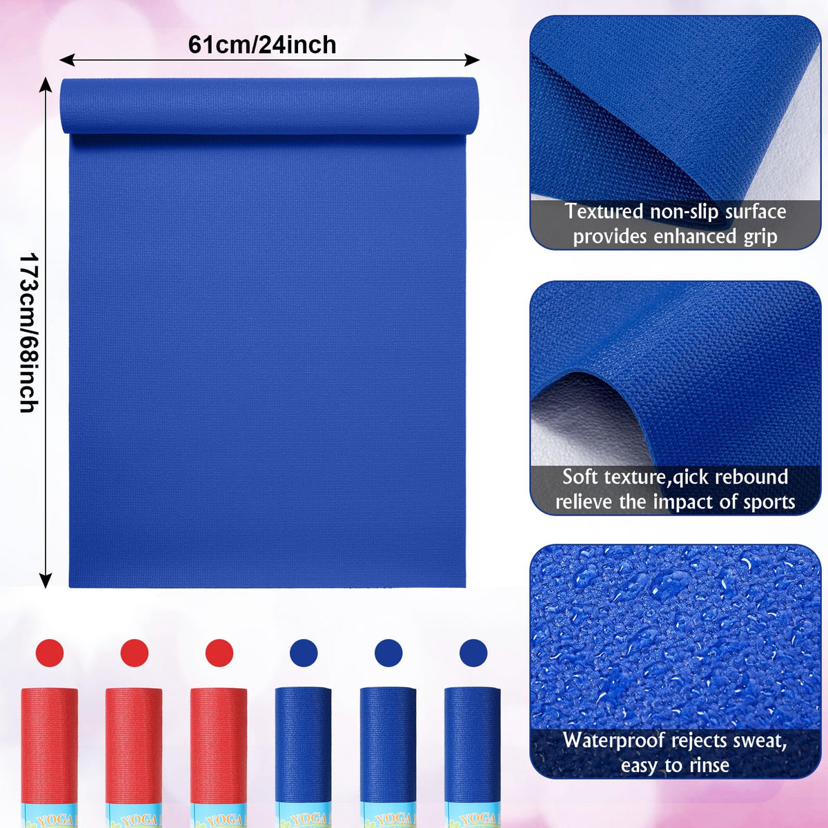 Amylove 12 Pieces Yoga Mats Bulk 68x24x0.12 Inch Exercise Non Slip Fitness Workout Mats for Women Men Home Workout Gym Yoga