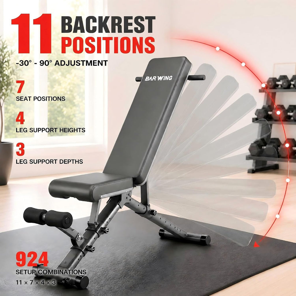 BARWING Adjustable Weight Bench Workout Bench, 1000/1300 LBS Heavy Duty Incline Decline Bench for Home Gym, Easy Assembly Foldable Training Lifting Bench