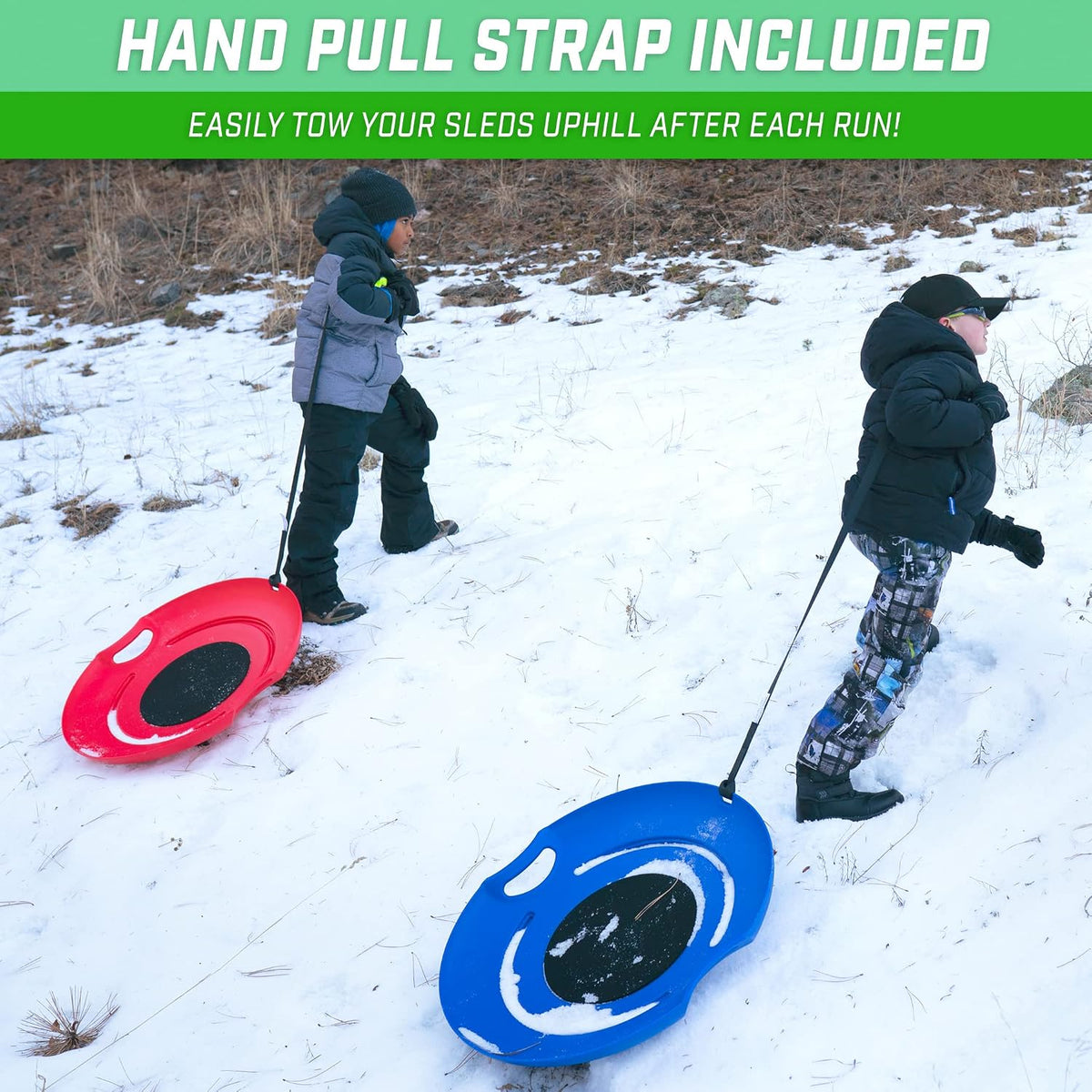 GoSports 29 Inch Heavy-Duty Winter Snow Saucer with Padded Seat and Hand Pull Strap - Choose Your Style