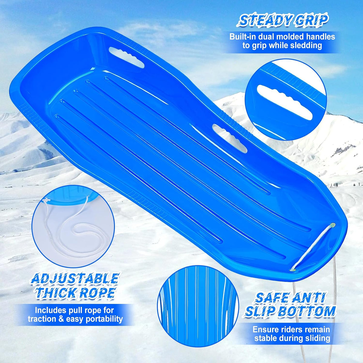 Large Sturdy Snow Sleds for Both Kids and Adults,48â