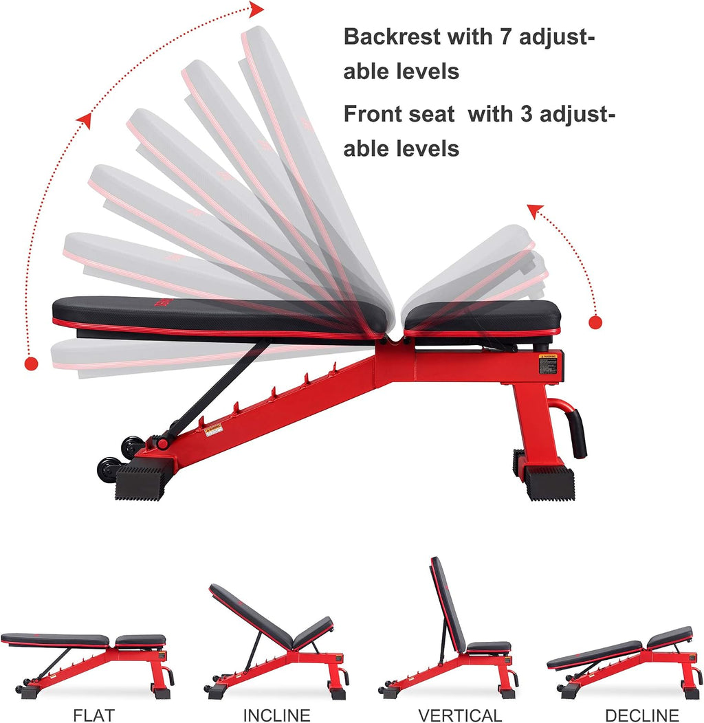 DERACY Adjustable Weight Bench for Full Body Workout, Incline and Decline Weight Bench for Indoor Workout, Home Gym