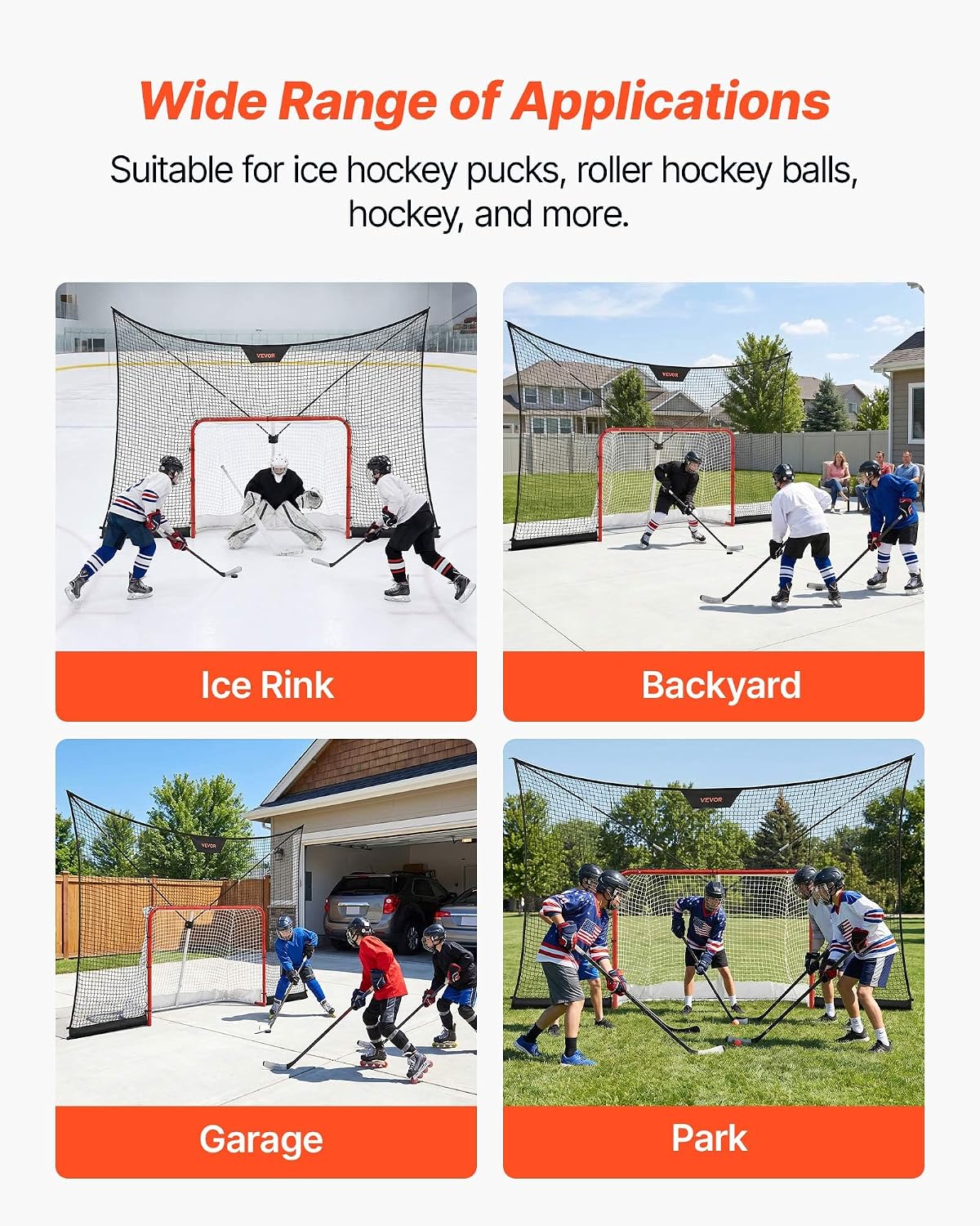 VEVOR Hockey Goal Goal and Backstop Net Set, 12x7 ft Durable Hockey Net with Extended Coverage, Lightweight Portable Complete Training Accessory Set, Easy Assembly, for Youth and Adults