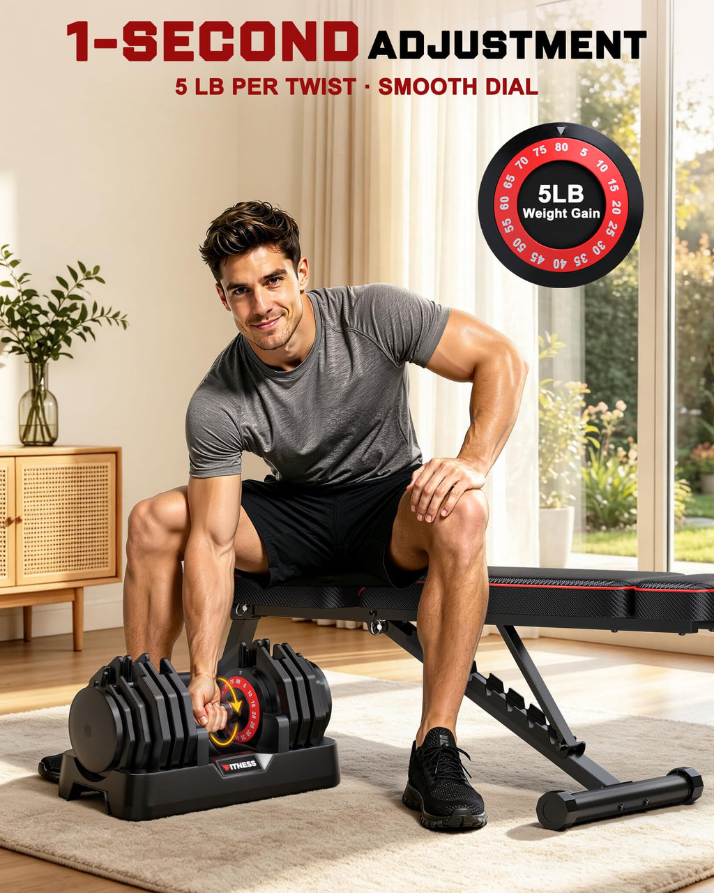 Rendpas Adjustable Dumbbell Set with Workout Bench at Home