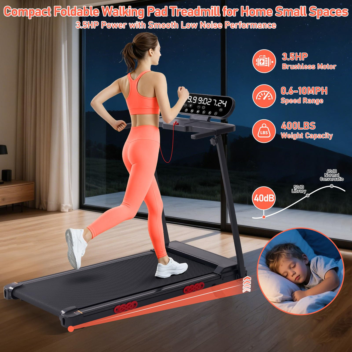 MCRG Portable Walking Pad Treadmill with Handle Bar Incline for Home Small, 3.5HP Electric Walking Pad Treadmill with Incline, Compact Mini Treadmill with Handles for Exercising, 0.6-10MPH, 400LBS