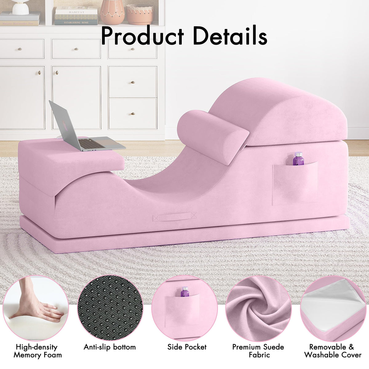 Convertible Yoga Chair for Adults, Ergonomic Foam Lounge with Lumbar Pillow