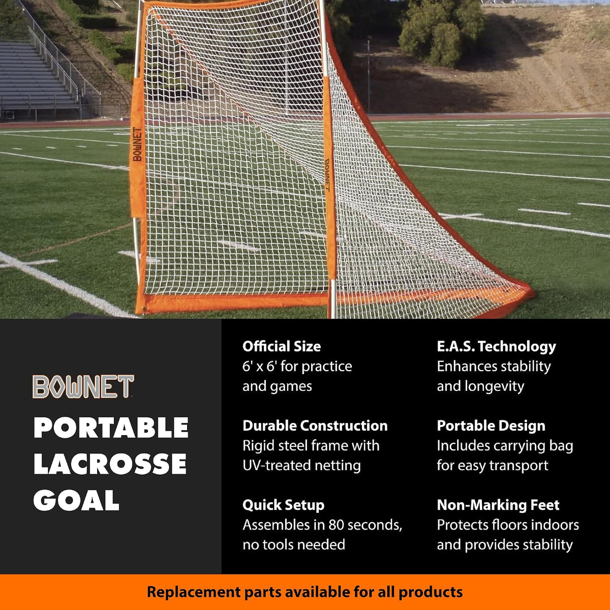 Bownet Portable Lacrosse Goal, 6'x6', Official Full Size, Carry Bag