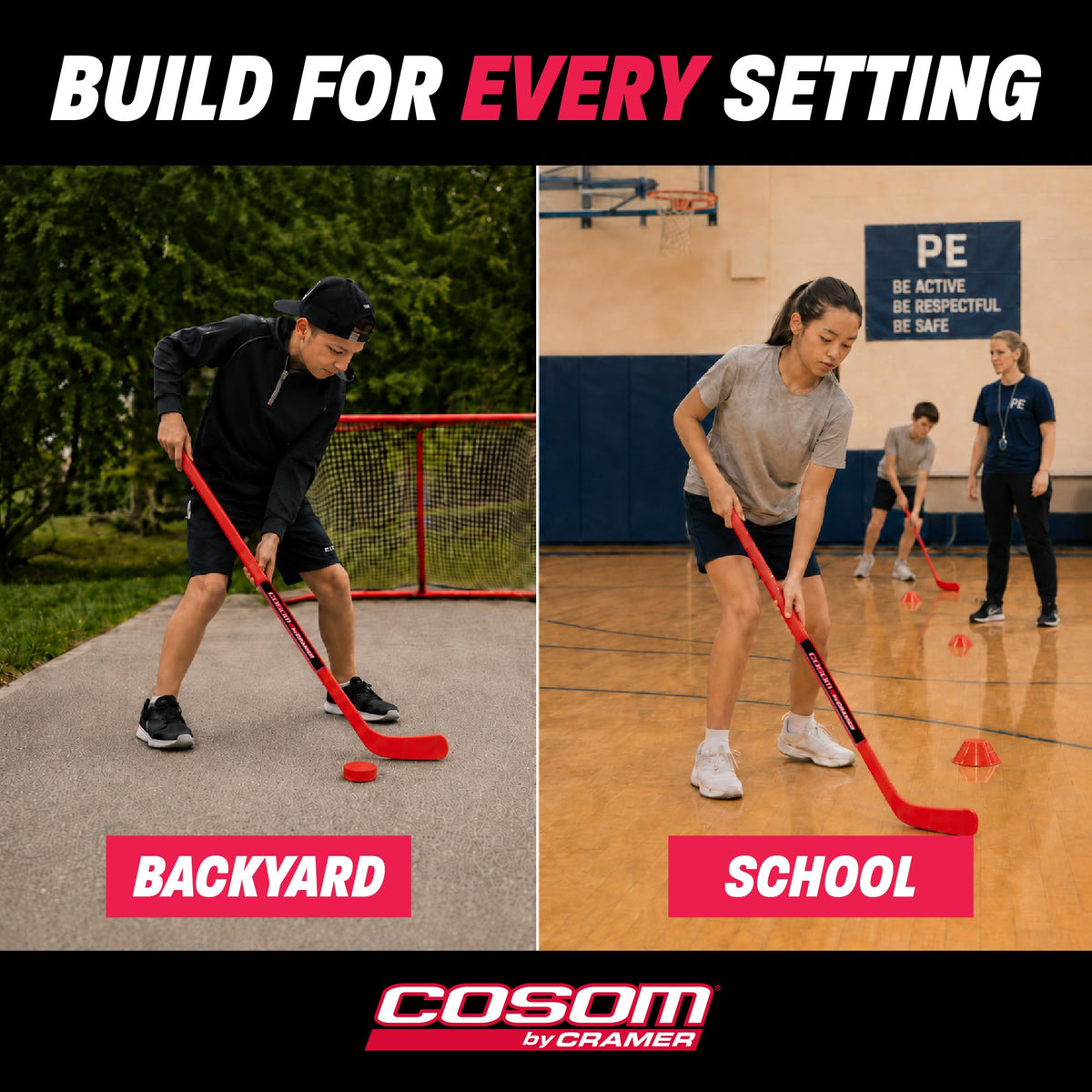 Cosom Junior Hockey Sticks for Floor Hockey and Street Hockey for Kids, Youth Hockey Set, PHYS Ed Hockey Equipment, Hockey Training