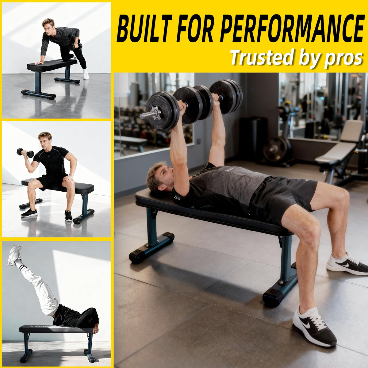 Flat Weight Bench, 2.4 Inch Thick Pad Workout Bench 660 LBS Bench Press Exercise Equipment for Home Gym Strength Weight Training
