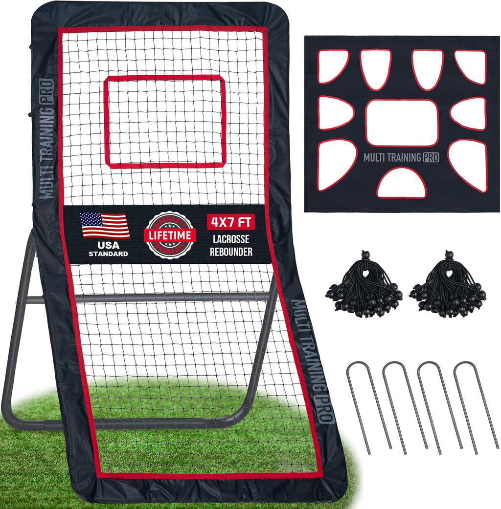 Heavy-Duty Lacrosse Rebounder for Backyard 4x7ft / 4x6ft Volleyball Rebounder Net Bounce Back with Adjustable Angles for Lacrosse Volleyball Baseball Soccer Includes Removable Target Net