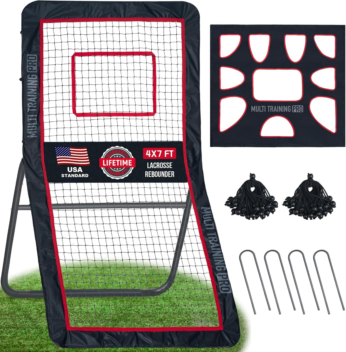 Heavy-Duty Lacrosse Rebounder for Backyard 4x7ft / 4x6ft Volleyball Rebounder Net Bounce Back with Adjustable Angles for Lacrosse Volleyball Baseball Soccer Includes Removable Target Net