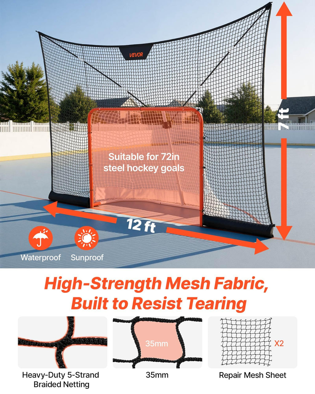 VEVOR Hockey Goal Goal and Backstop Net Set, 12x7 ft Durable Hockey Net with Extended Coverage, Lightweight Portable Complete Training Accessory Set, Easy Assembly, for Youth and Adults