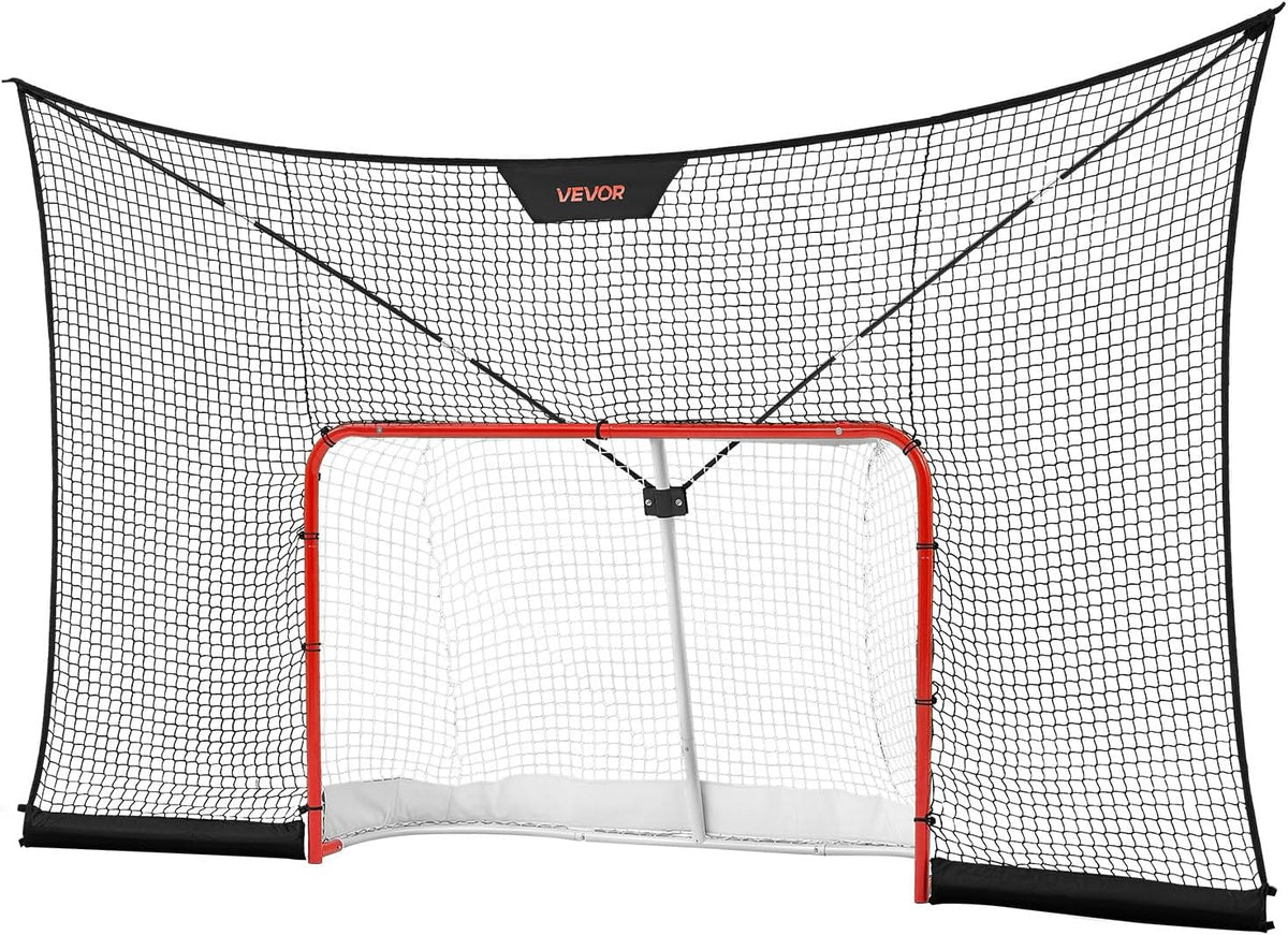 VEVOR Hockey Goal Goal and Backstop Net Set, 12x7 ft Durable Hockey Net with Extended Coverage, Lightweight Portable Complete Training Accessory Set, Easy Assembly, for Youth and Adults
