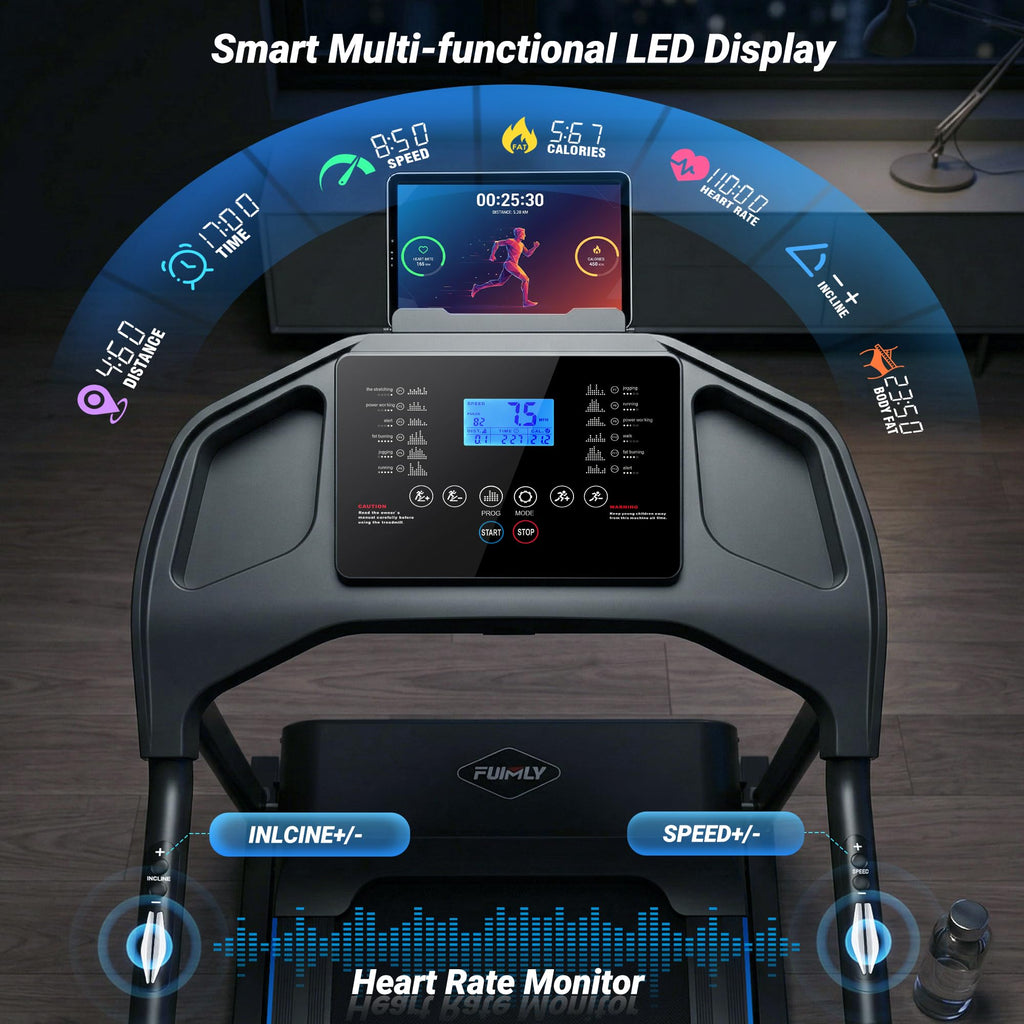 Treadmill with Auto Incline 0-20%, 4.5HP Heavy Duty Treadmill for Home, 400 lb Weight Capacity Folding Running Machine, Smart Data Monitoring/Shock Absorption/Large LED Display
