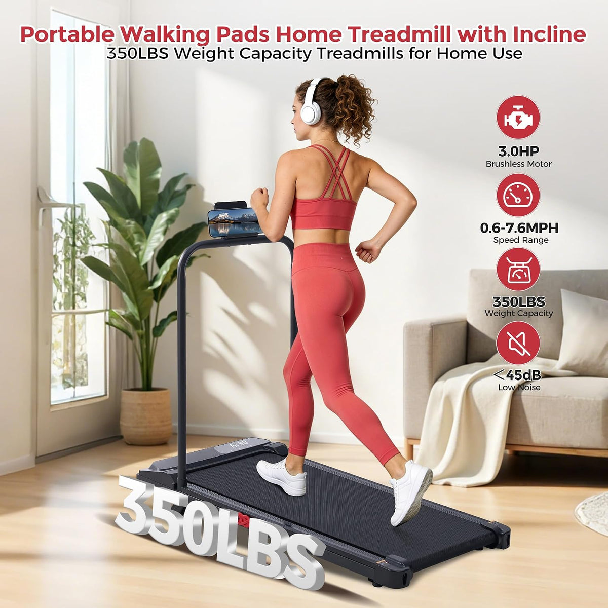 MCRG Portable Walking Pad Treadmill with Handle Bar Incline for Home Small, 3.5HP Electric Walking Pad Treadmill with Incline, Compact Mini Treadmill with Handles for Exercising, 0.6-10MPH, 400LBS