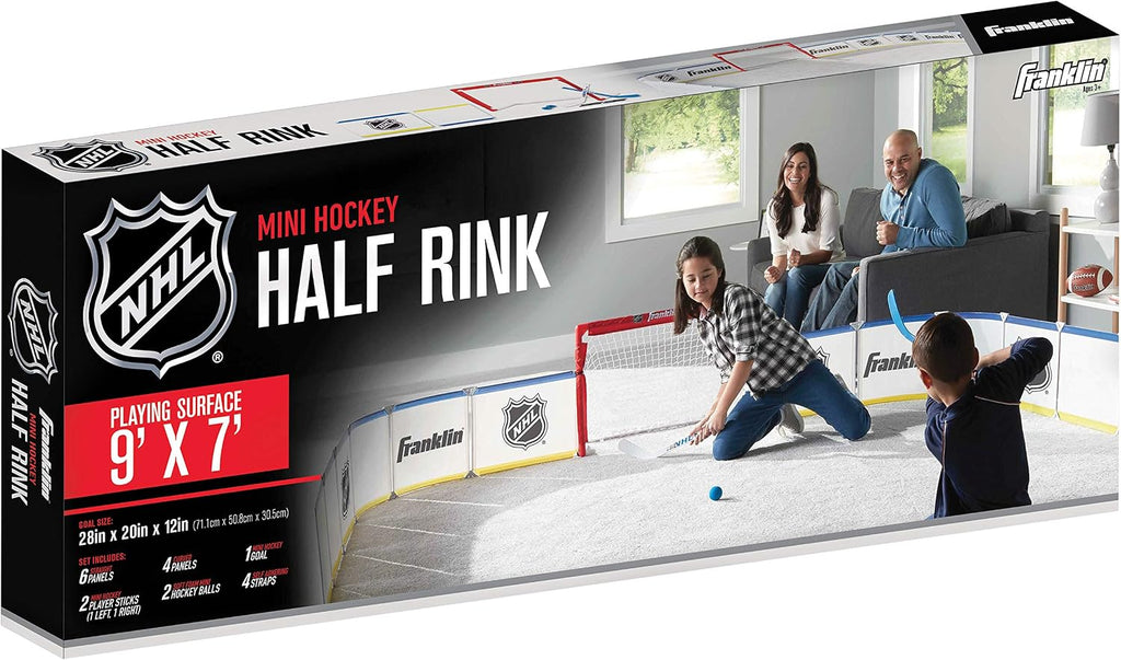 Franklin Sports Mini Hockey Rink Set - Half Rink Knee Hockey Goal, Mini Sticks, and Ball Set - Indoor Mini Hockey Rink - Official NHL Licensed