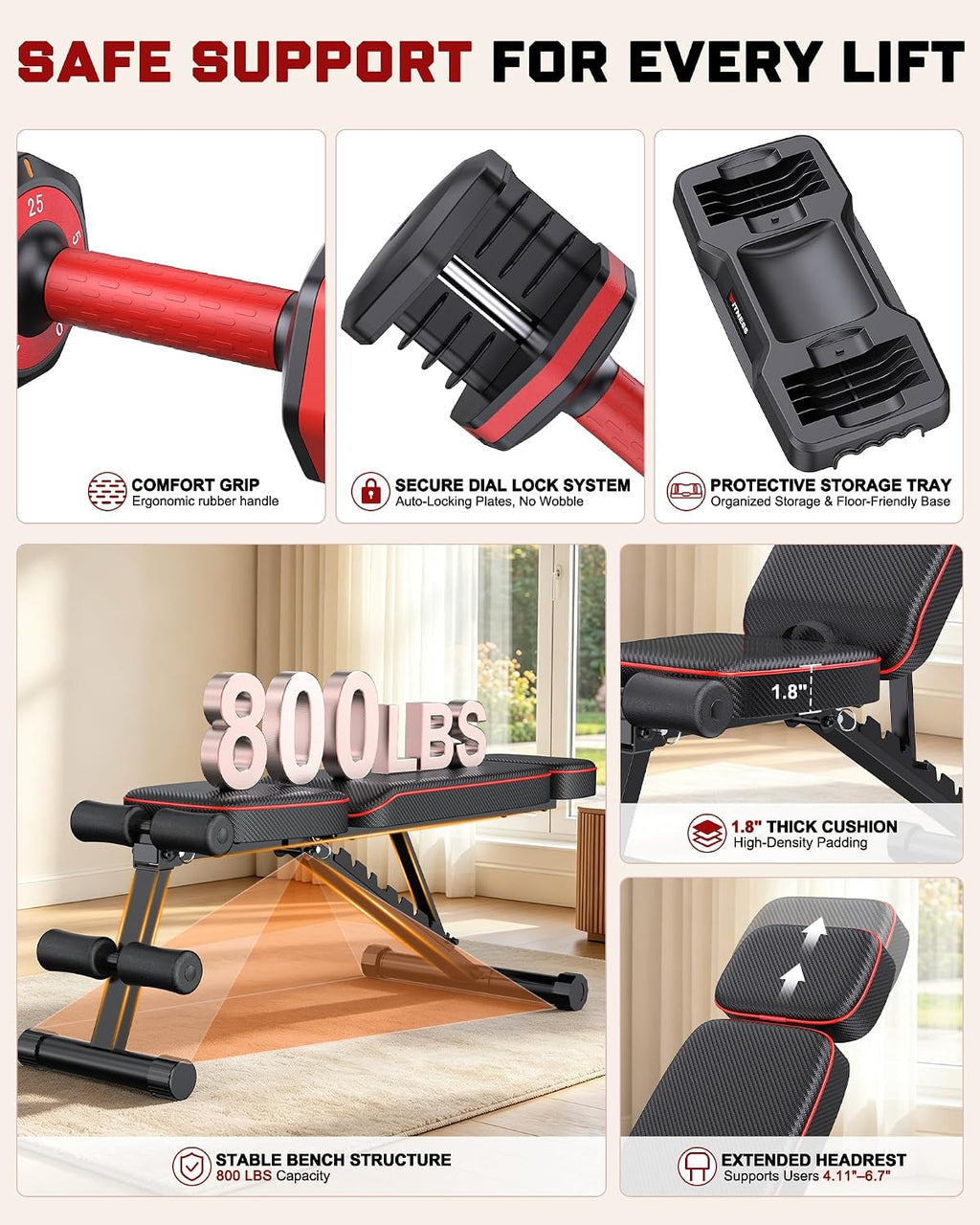 Rendpas Adjustable Dumbbell Set with Workout Bench at Home
