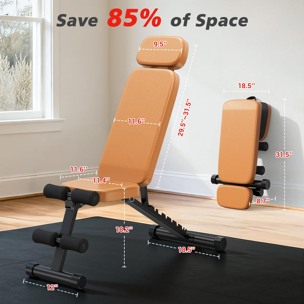 XDDIAS Workout Bench, 10 Backrests Adjustable Weight Bench with Extended Headrest, 800LBS Foldable Weight Bench for Home Gym, Incline Decline Flat Bench Compact for Small Space Training