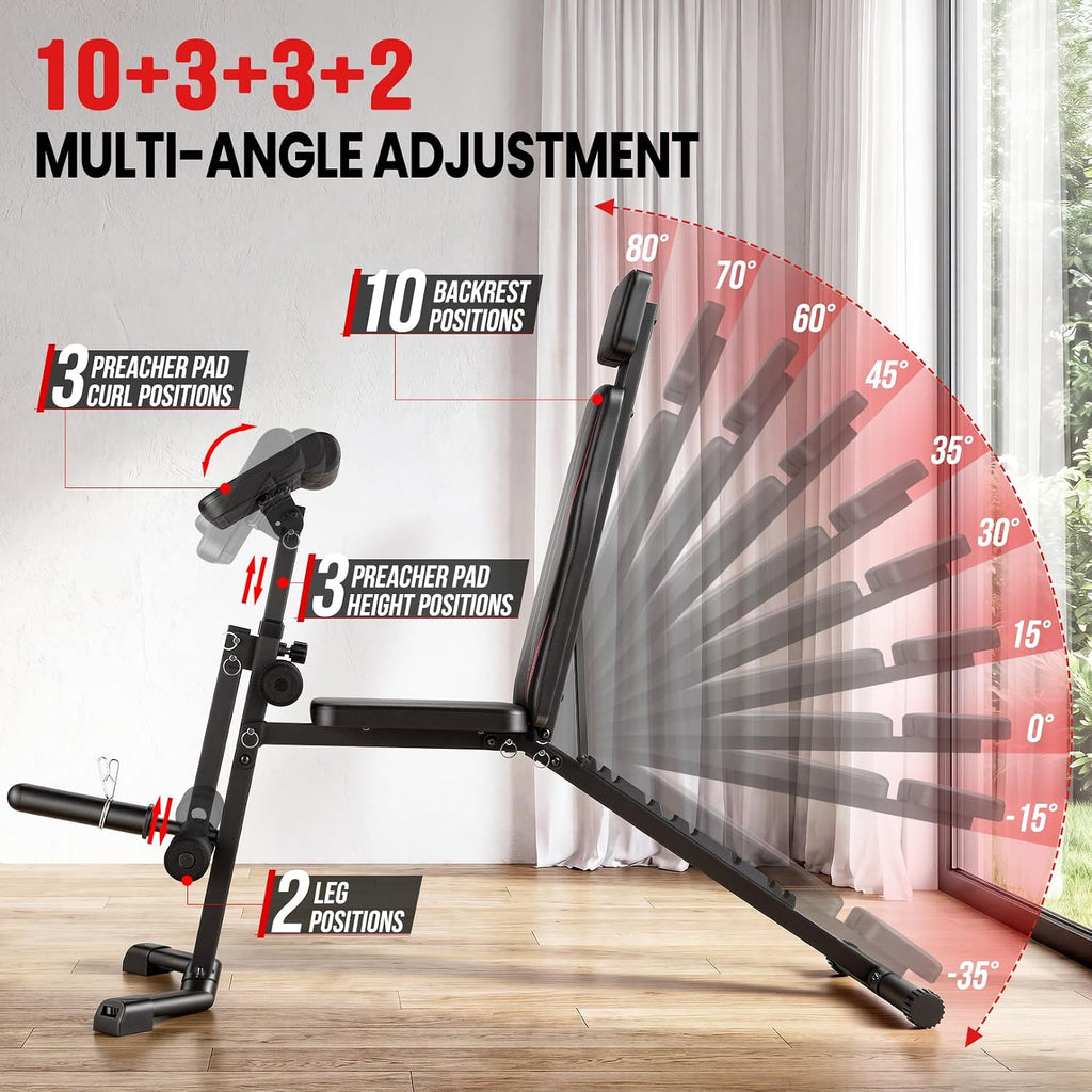 OPPSDECOR Adjustable Weight Bench with Leg Extension and Preacher Curl Pad