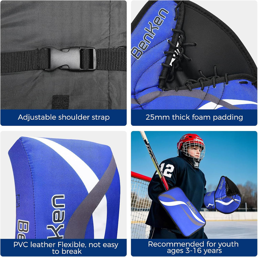 BenKen Street Hockey Goalie Equipment Set, NHL Youth Street Hockey Goalie Pads - Leg Pads, Catch Glove, and Blocker, Youth Goalie Gear