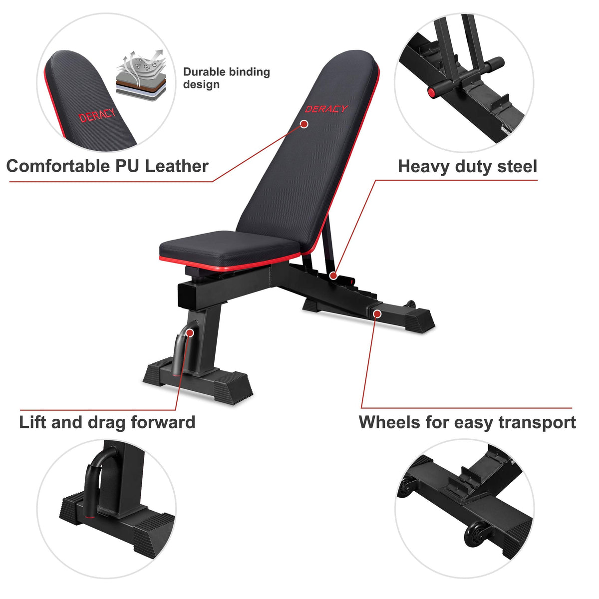 DERACY Adjustable Weight Bench for Full Body Workout, Incline and Decline Weight Bench for Indoor Workout, Home Gym