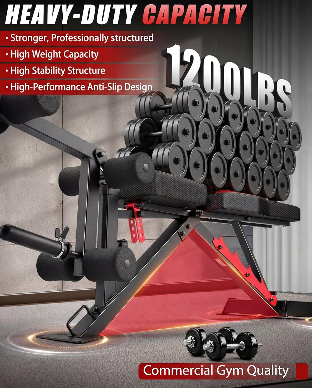 OPPSDECOR 1200 lbs Adjustable Weight Bench with Leg Extension & Leg Curl