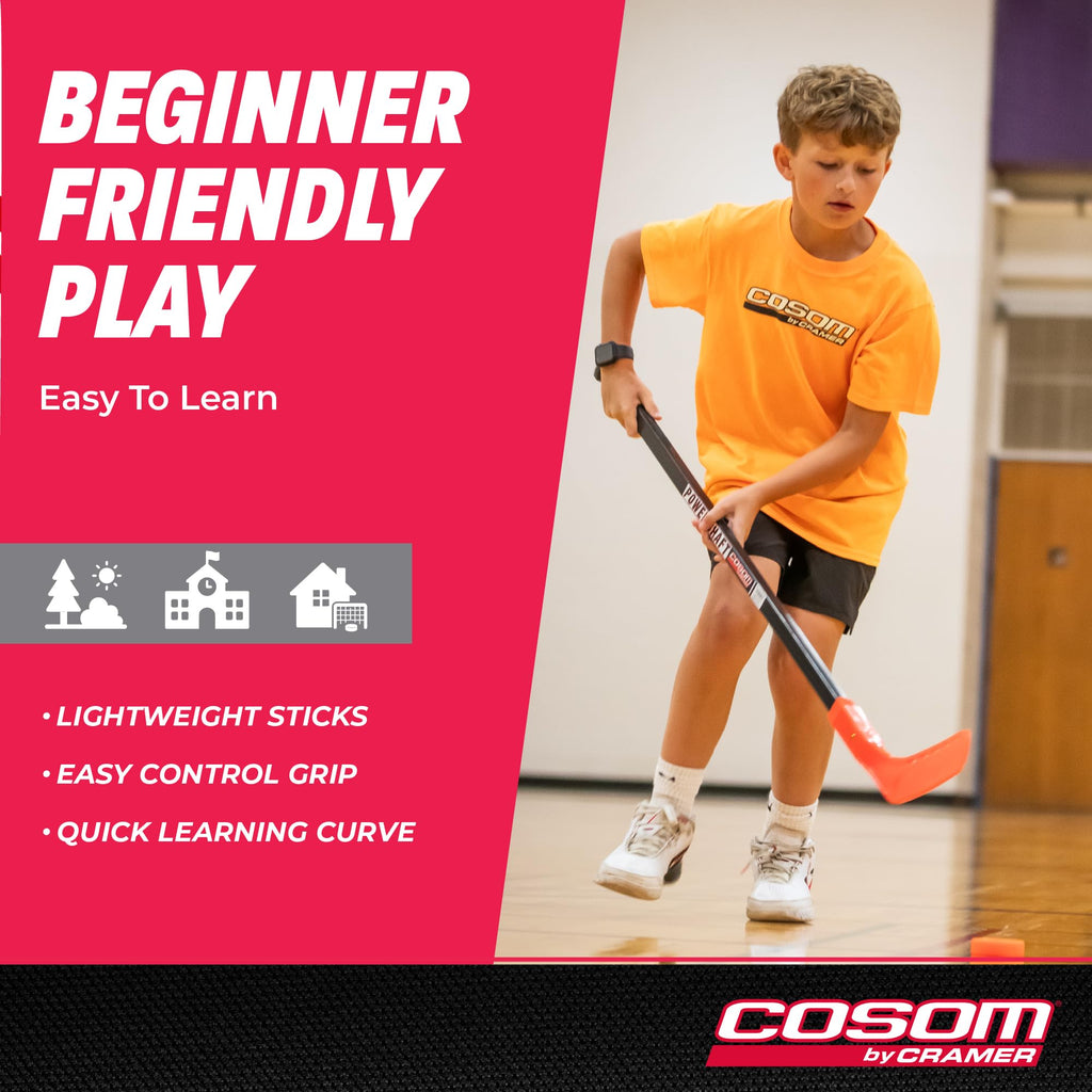 Cosom Junior Hockey Sticks for Floor Hockey and Street Hockey for Kids, Youth Hockey Set, PHYS Ed Hockey Equipment, Hockey Training
