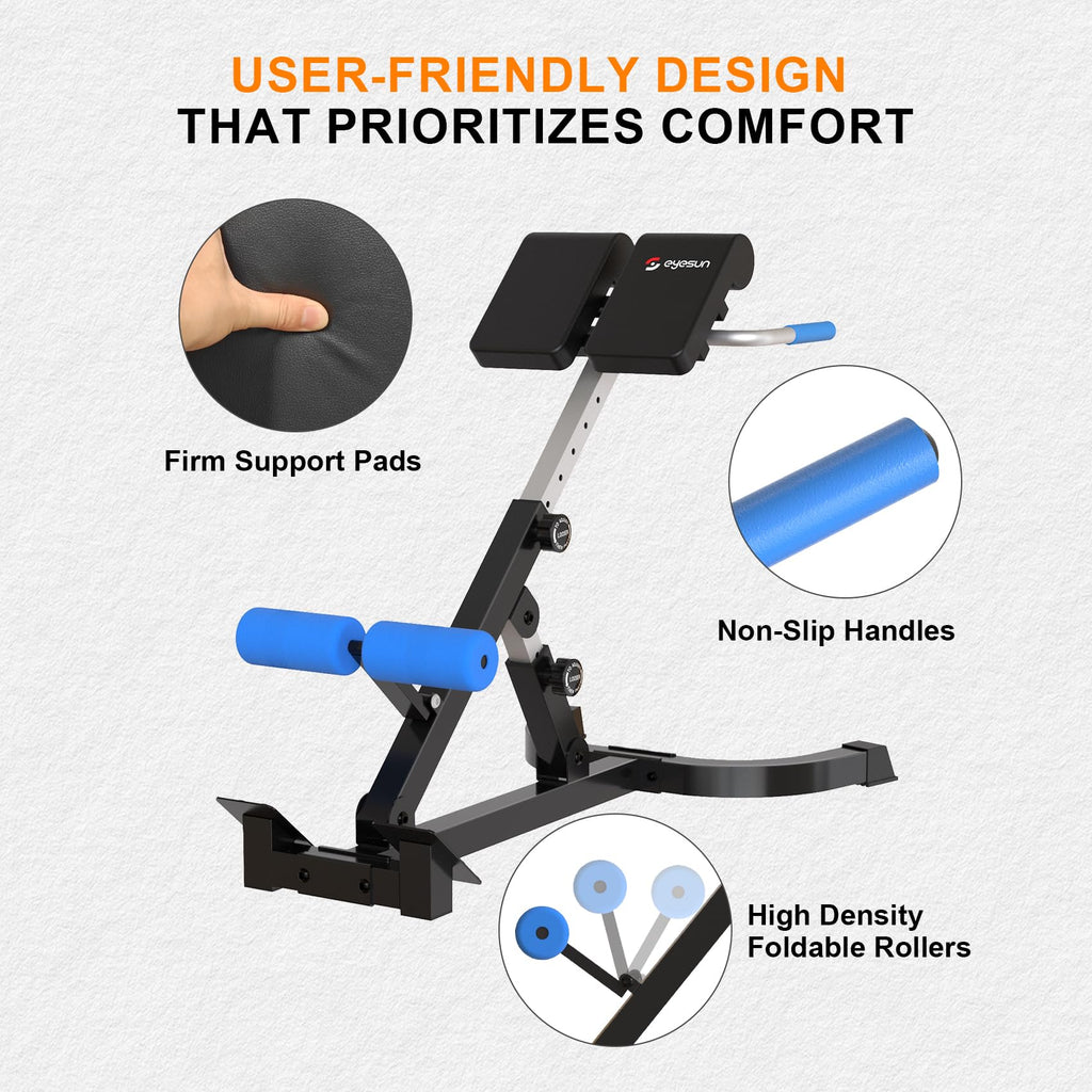 Roman Chair,Foldable Back Extension Machine,Adjustable Ab Back Extension Machine,Core Strength Trainer,Back Exercise Machine for Glute,Ab Workouts,Full All-in-One Body Workout&Home Gym Fitnessï¼Blueï¼