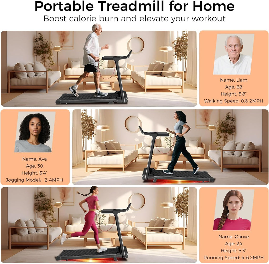 Aiteid Treadmill with 12% Incline, 3.0HP Low Noise Treadmills for Home, Portable Electric Treadmill with Handles, Walking Pad, Compact Running Machine, Walking Pad with Handle, 0.6-6.2MPH