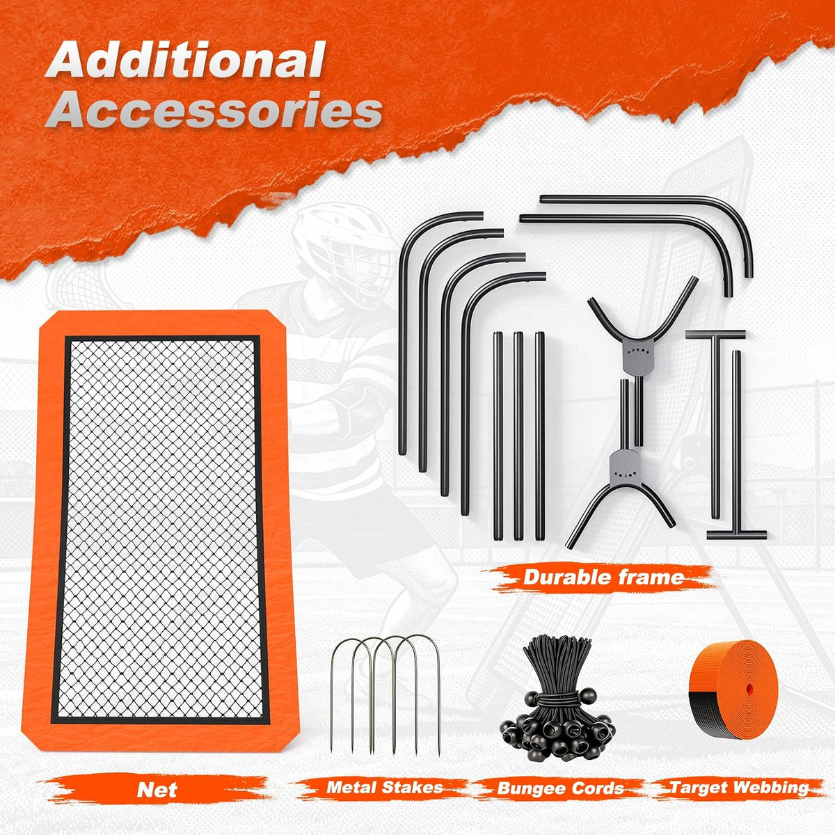 Lacrosse Rebounder net for Backyard, 4x7FT Adjustable Net with 5 Angles & Target Stripe,Durable Multi-Sport Practice Tool for Soccer Baseball Volleyball Training Equipment