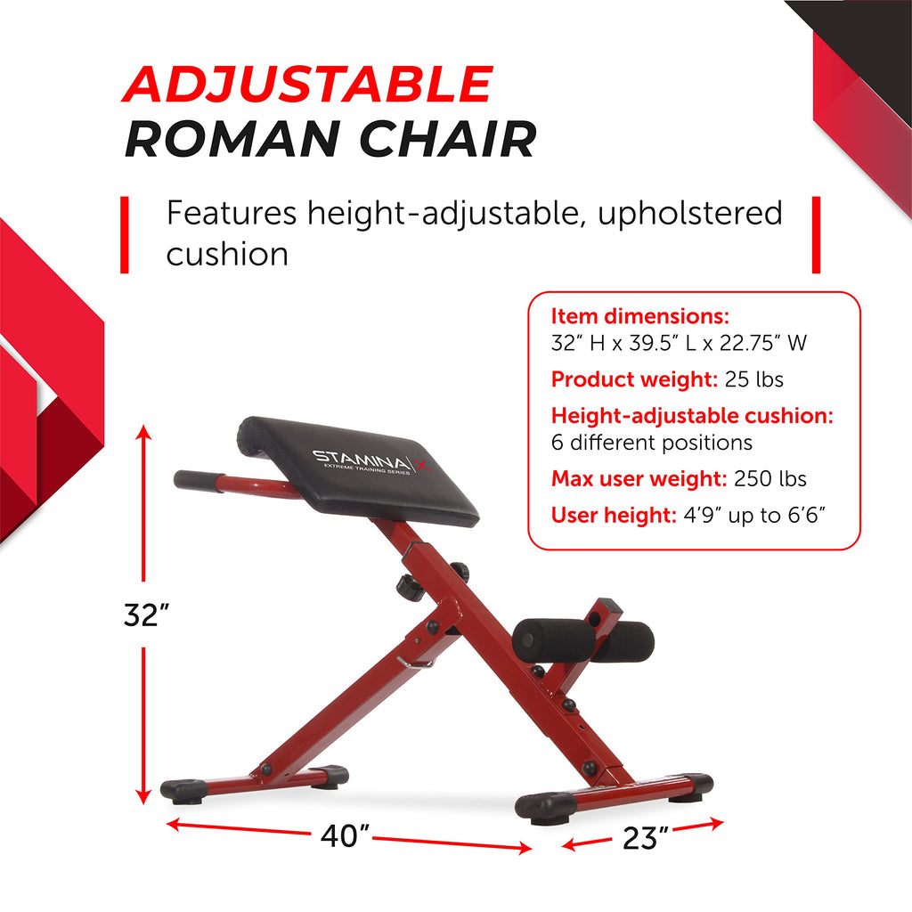 Stamina X Adjustable Ab, Back, and Core Strength Exercise, Sit-Up Fitness Hyperextension Weight Bench for At-Home Workouts