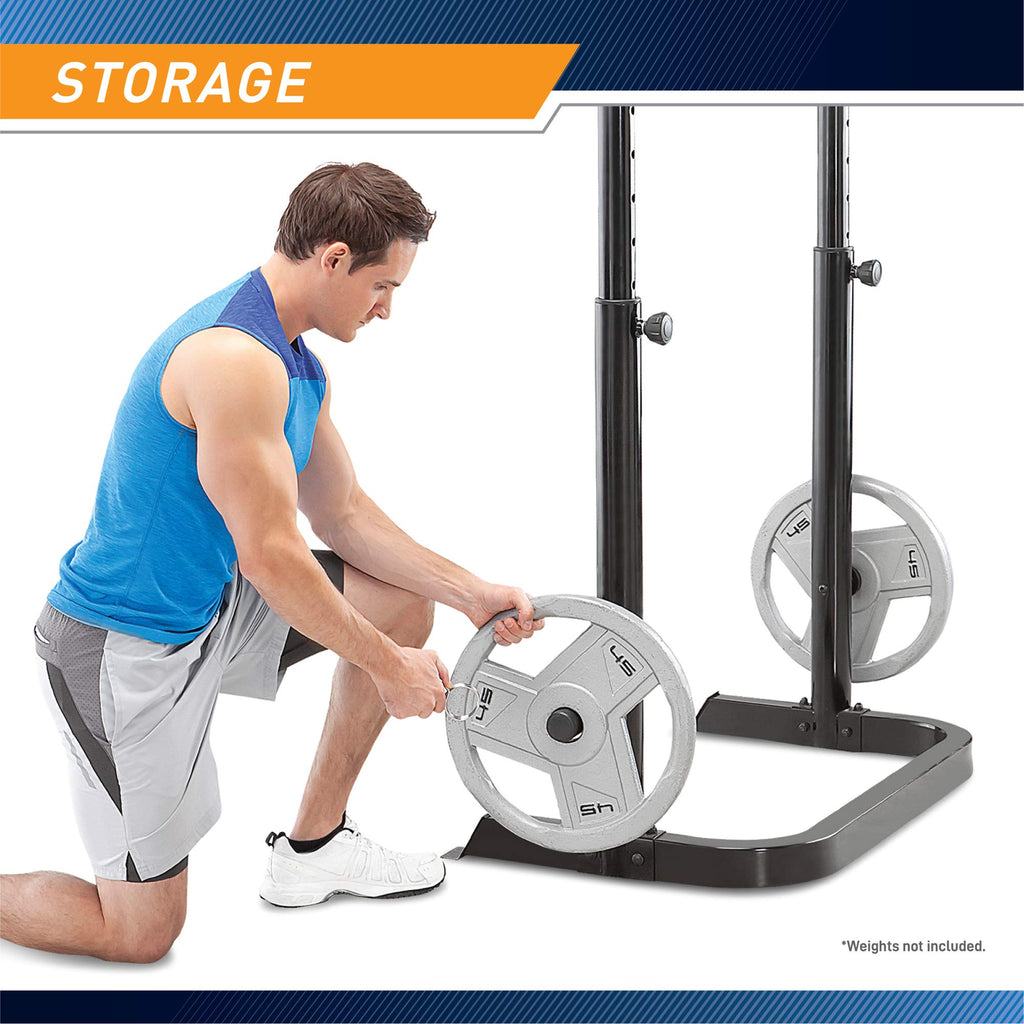 Marcy Olympic Workout Bench for Home Gym Strength Training Equipment with Preacher Curl Pad and Weight Rack Storage, White/Black