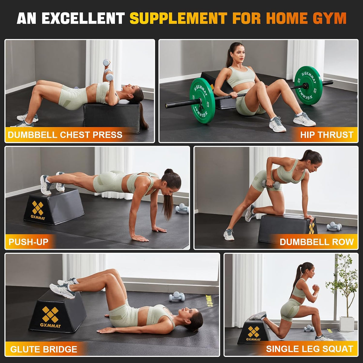GXMMAT Hip Thrust Bench, Multi-Functional Hip Thrust Machine with Non-Slip Bottom Surface, Hip Thrust Box at Home Gym for Glute Bridge, Push-Ups, Squat, Ab Exercise, and All Body Workout Equipment