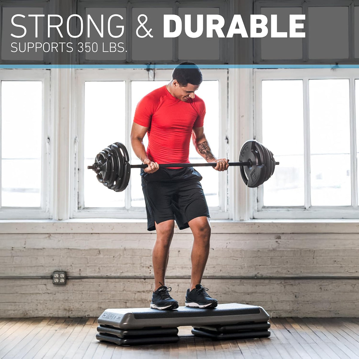 The Original STEP Exercise Step Platform, Health Club Size Stepper for Exercise at Home with 4 Stackable Risers for Height Adjustments