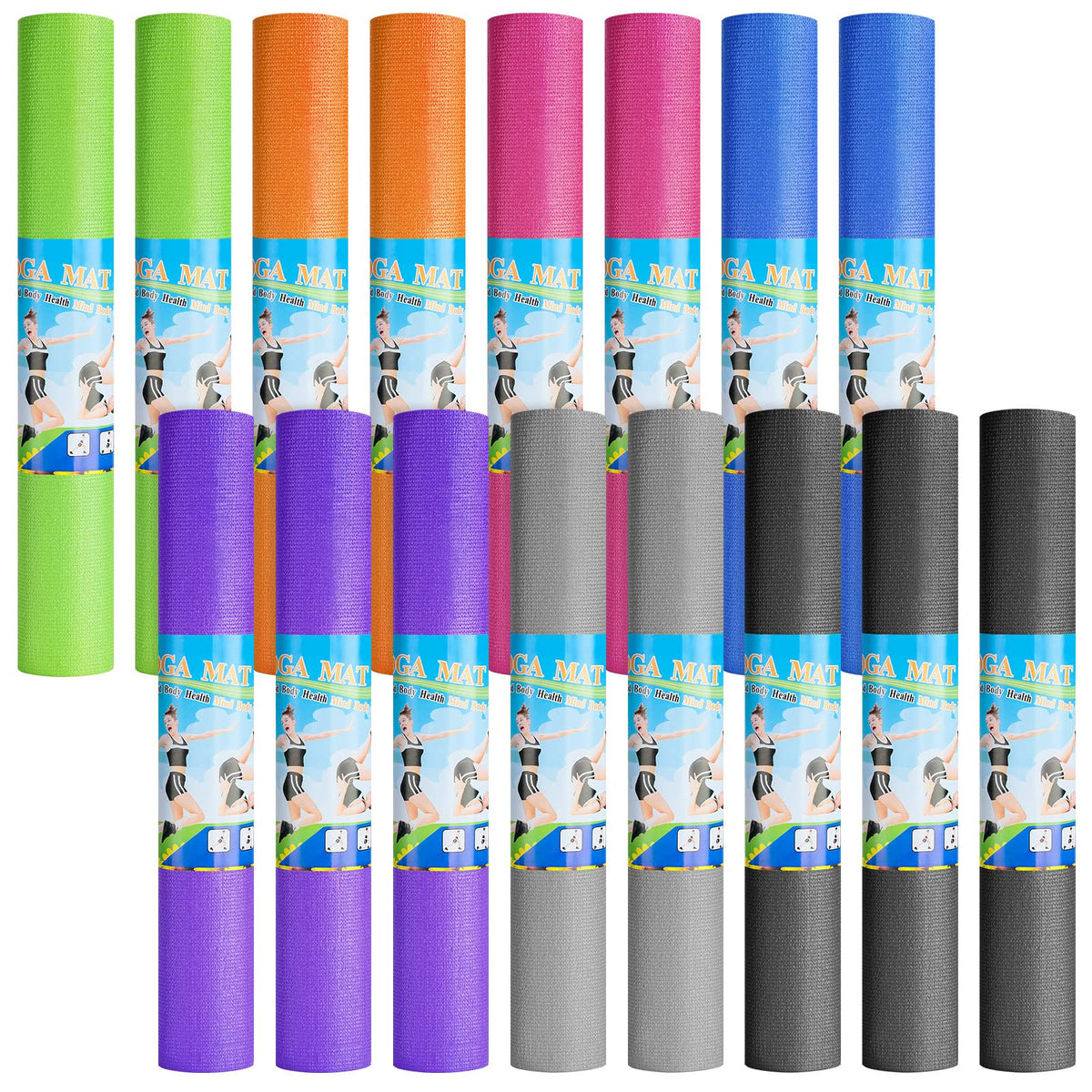Funtery 3 mm Thin Yoga Mats Bulk, 68 x 24 in