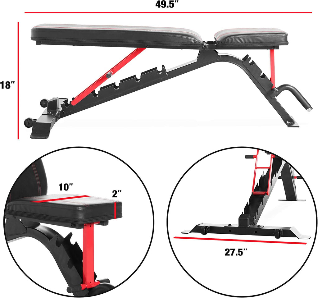 CAP Barbell Strength FID Workout Bench | Flat Incline Decline Positions, Black/Red