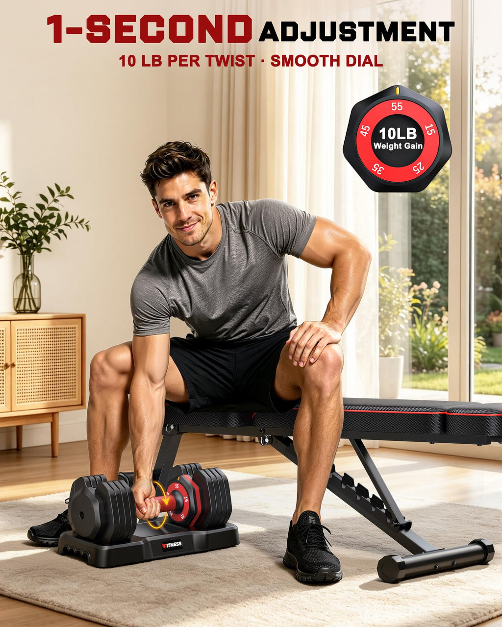 Rendpas Adjustable Dumbbell Set with Workout Bench at Home