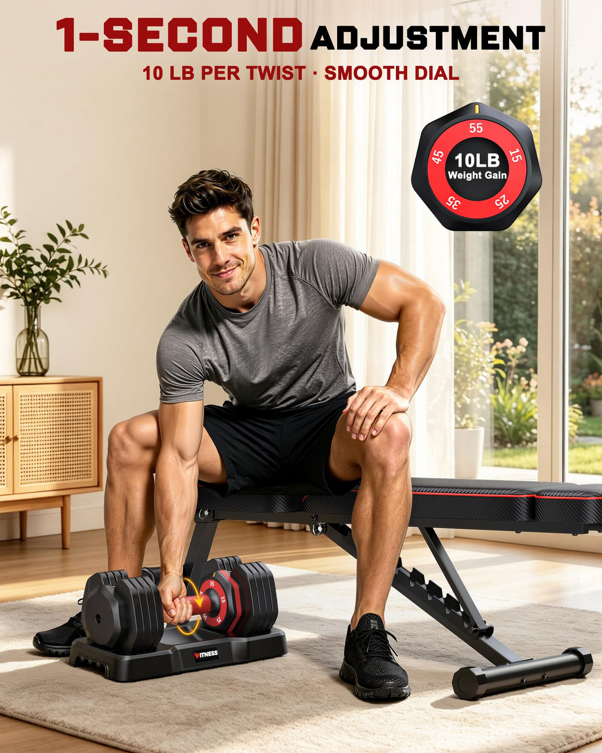 Rendpas Adjustable Dumbbell Set with Workout Bench at Home