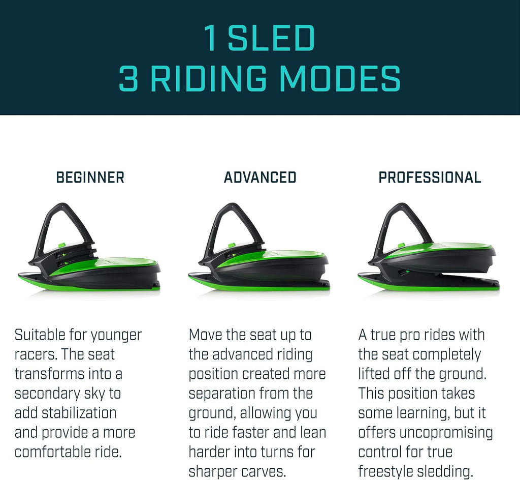 Gizmo Riders Skidrifter Sled for Kids, Snow Sled with Brake for Ages 3 and Up, Weight Capacity 150 lbs (Mystic Green)